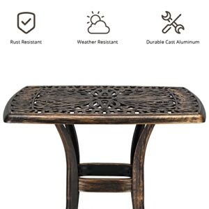 VINGLI 24” Cast Aluminum Outdoor Side Table, All Weather Round Patio Coffee Table Porch Table Outdoor Bistro Table Outdoor End Table (Bronze, Square)