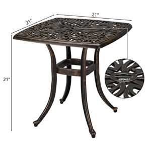 VINGLI 24” Cast Aluminum Outdoor Side Table, All Weather Round Patio Coffee Table Porch Table Outdoor Bistro Table Outdoor End Table (Bronze, Square)