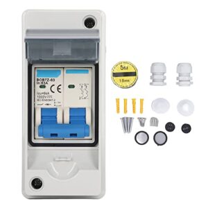 DC Miniature Circuit Breaker with Box, 63A 1000V Solar PV Disconnect Switch with Transparent Cover, IP65 Waterproof Box Isolator for Solar Panel PV System Plug and Play