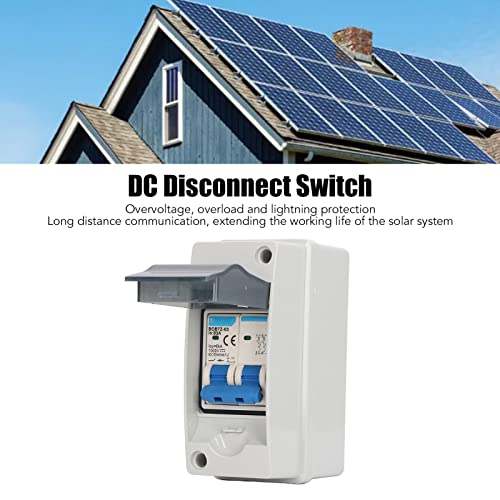 DC Miniature Circuit Breaker with Box, 63A 1000V Solar PV Disconnect Switch with Transparent Cover, IP65 Waterproof Box Isolator for Solar Panel PV System Plug and Play