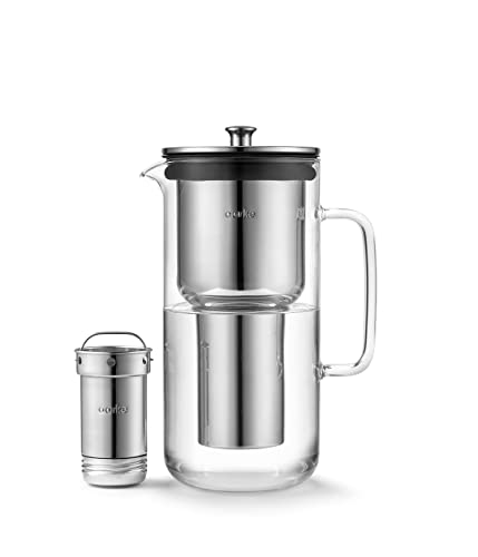 aarke Purifier | Glass Water Filter Pitcher with Refillable Steel Filter | 2.4L / 10 Cups | Includes Pure Filter Granules | Dishwasher Friendly