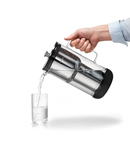 aarke Purifier | Glass Water Filter Pitcher with Refillable Steel Filter | 2.4L / 10 Cups | Includes Pure Filter Granules | Dishwasher Friendly