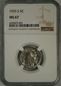 1935 buffalo nickel 5c ms67 ngc