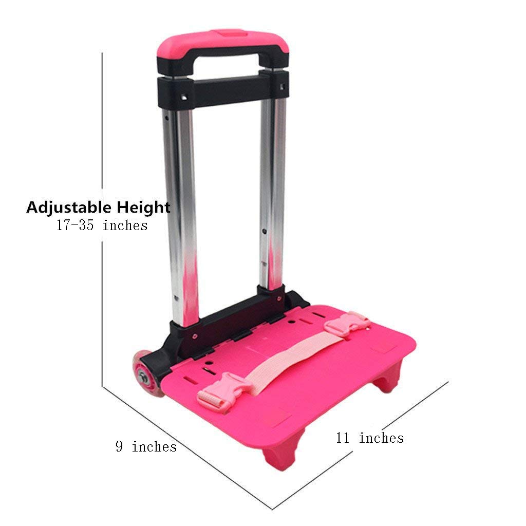 Backpack Hand Truck Wheeled Cart Trolley Hand Aluminium Alloy Folding Trolley Cart for Schoolbag/Backpack (Pink with Two Wheels)