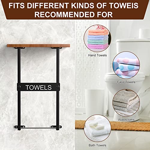 BSSOYAMM Towel Racks for Bathroom Wall Mounted, Metal Towel Holder with Wooden Shelf, Rolled Bath Towel and Hand Towel Storage Organizer for Small Bathroom