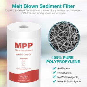 SimPure 5 Micron 10" x 4.5" Whole House Sediment Water Filter, 10-inch Replacement PP Cartridge Compatible with W15-PR, DGD-5005, FP15B, HD-950A, GXWH35F, GXWH30C for Home and Well Water Filtration