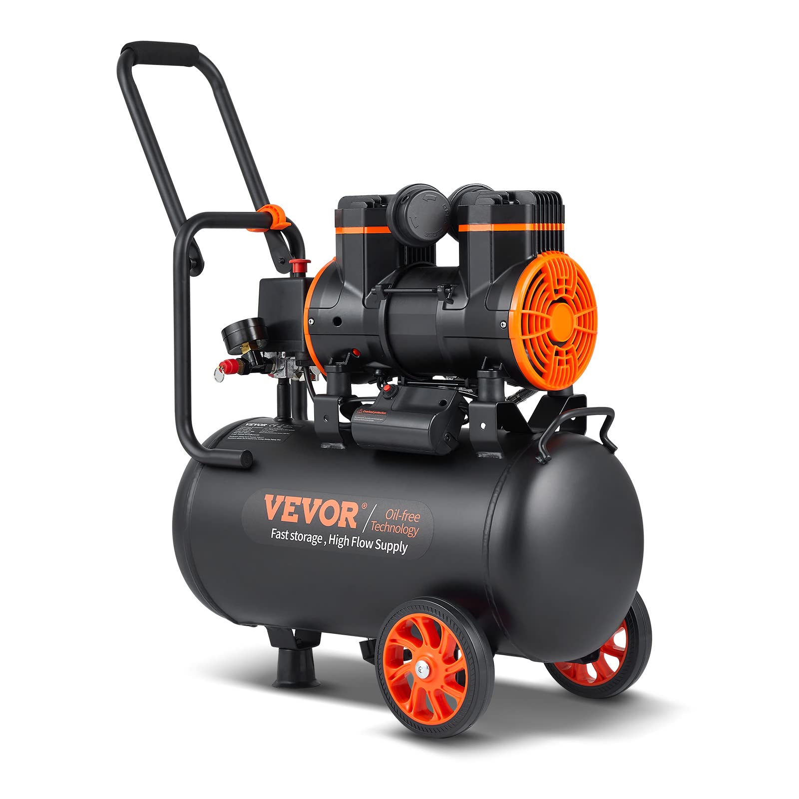 VEVOR 6.3 Gallon Air Compressor, 2 HP 3.35 CFM@ 90PSI Oil Free Air Compressor Tank & Max. 116PSI Pressure, 70 dB Quiet Compressor for Auto Repair, Tire Inflation, Spray Painting, Woodwork Nailing