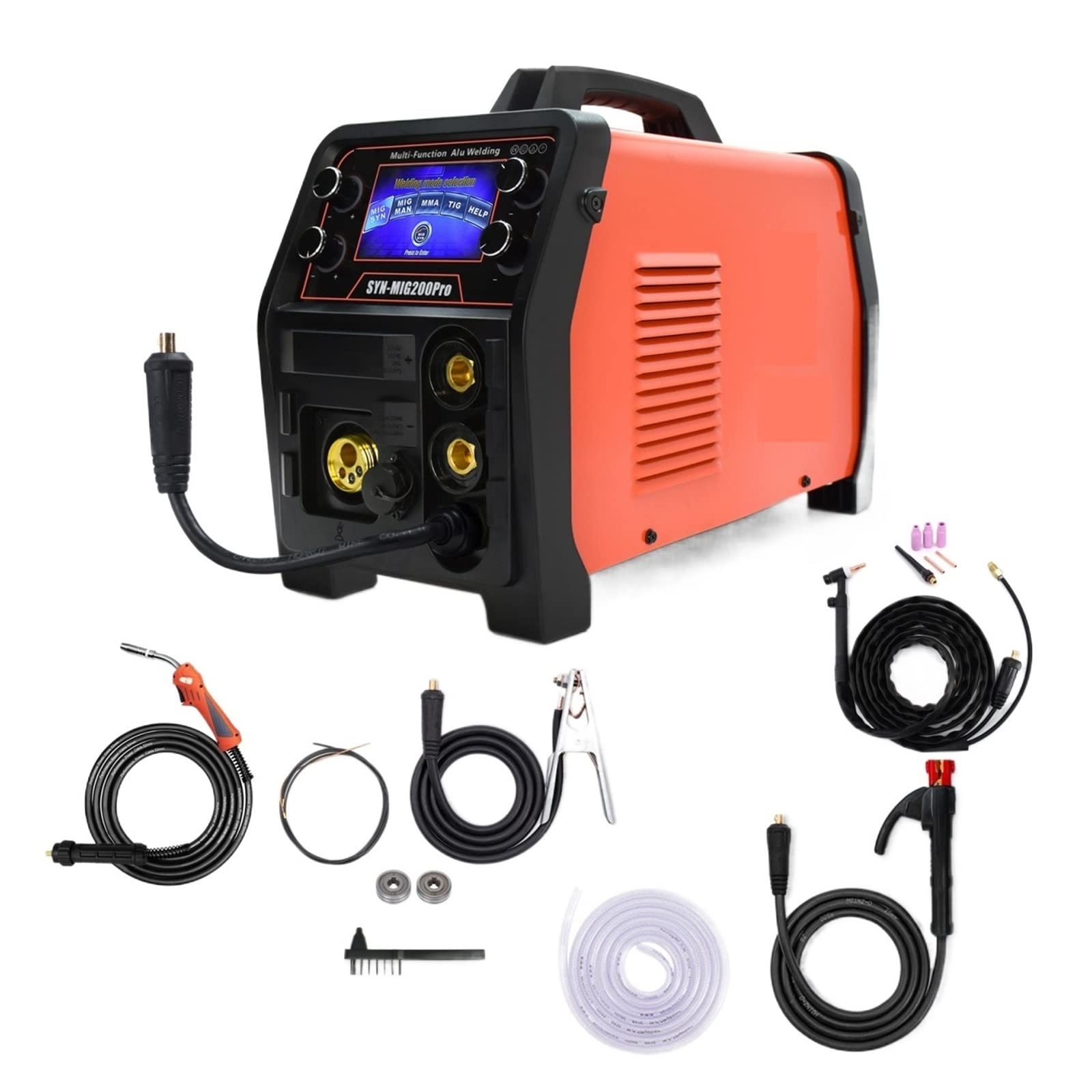 RADNA Portable Home Beginner Lightweight Welder 5 in 1 MIG MAG Welder with MMA TIG Gas Gasless Welding Machine Aluminium SYN-MIG200Pro Inverter Semi-Automatic IGBT 2T/4T (Color : Combination A)