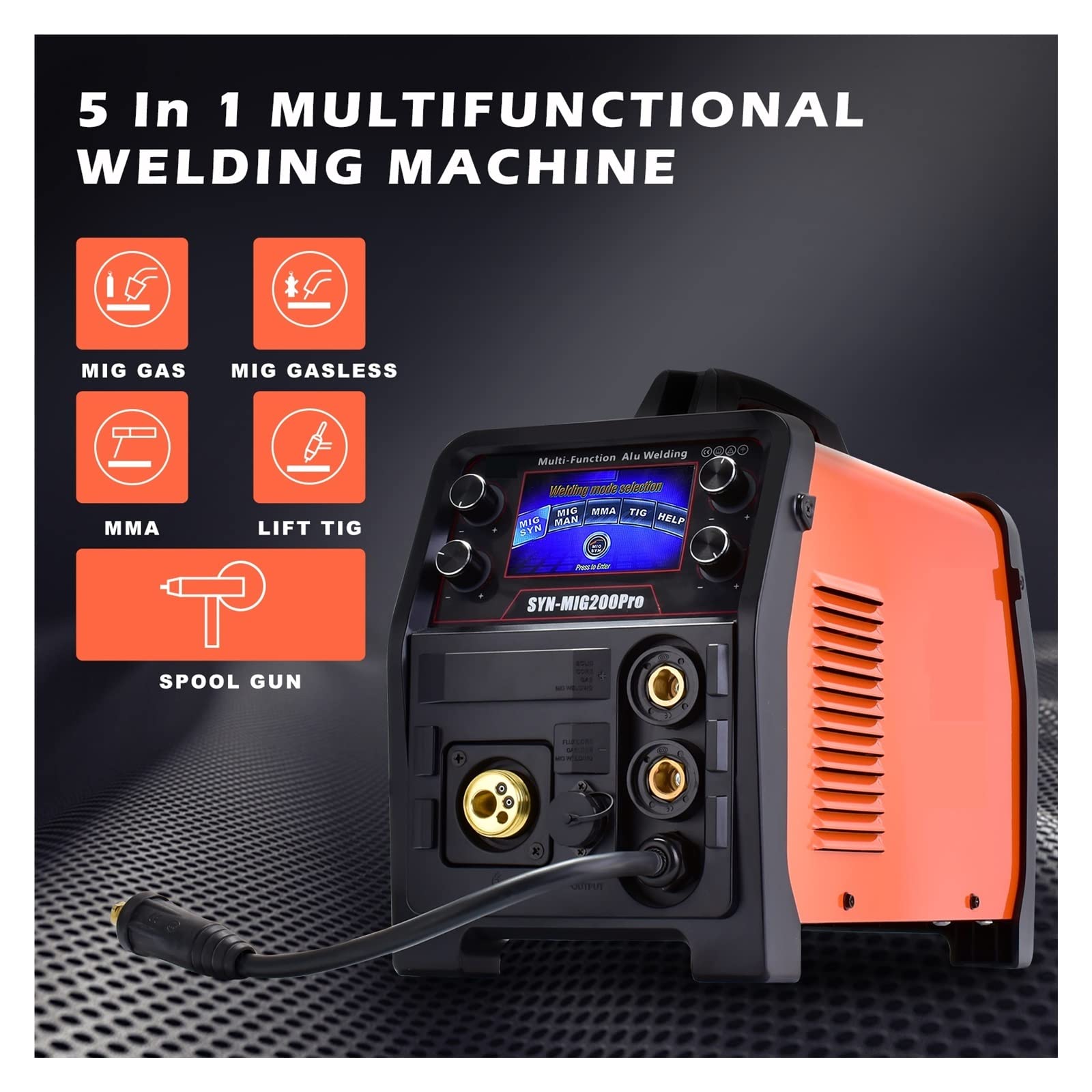 RADNA Portable Home Beginner Lightweight Welder 5 in 1 MIG MAG Welder with MMA TIG Gas Gasless Welding Machine Aluminium SYN-MIG200Pro Inverter Semi-Automatic IGBT 2T/4T (Color : Combination A)