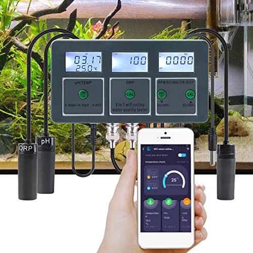 8 in 1 Rechargeable Water Quality Tester 24 Hour Online Monitoring Tool S.G PH EC Salt ORP TDS CF Temp Multi Parameter Test for Aquarium Hydroponics Laboratories