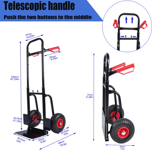 Heavy Duty Manual Truck with Double Handles 330 lb Steel Trolley for Moving Heavy Platform Truck with 10" Rubber Wheels for Moving/Warehouse/Garden/Grocery