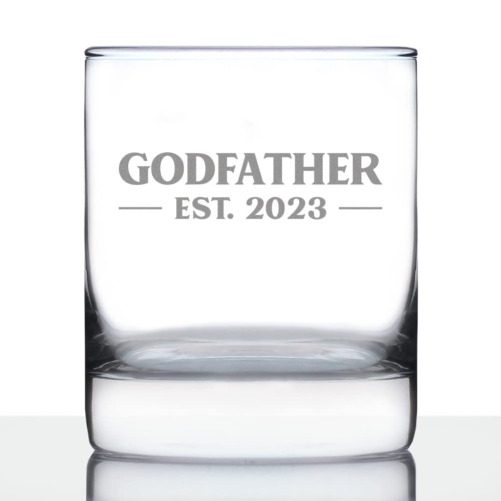 Godfather Est 2023 - New Godfather Whiskey Rocks Glass Proposal Gift for First Time Godparents - Bold 10.25 Oz Glasses