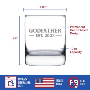 Godfather Est 2023 - New Godfather Whiskey Rocks Glass Proposal Gift for First Time Godparents - Bold 10.25 Oz Glasses