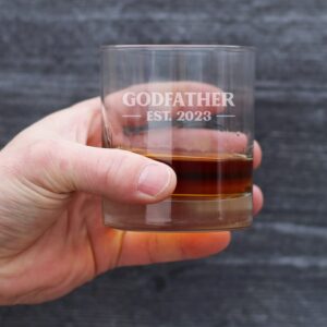 Godfather Est 2023 - New Godfather Whiskey Rocks Glass Proposal Gift for First Time Godparents - Bold 10.25 Oz Glasses