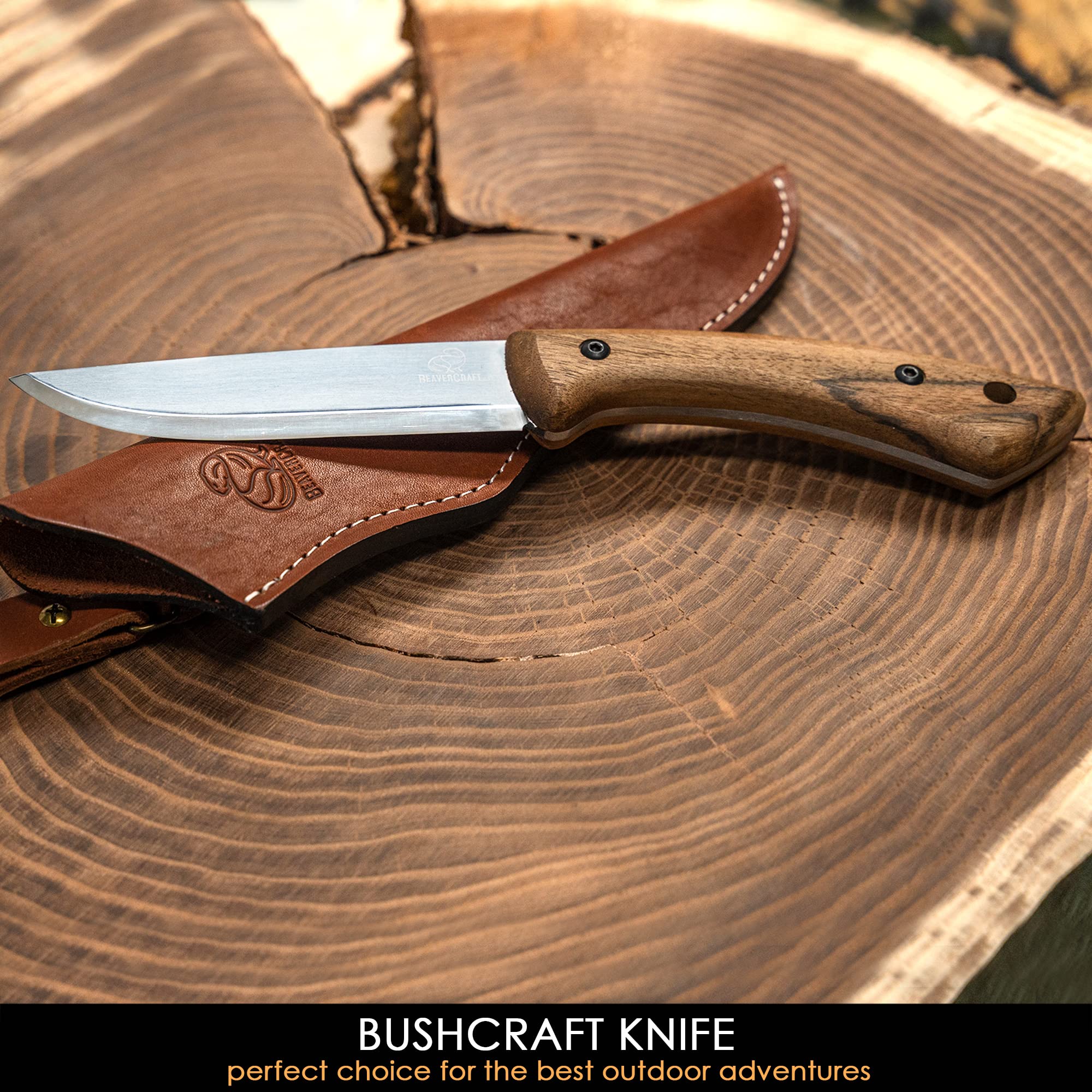 BeaverCraft Bushcraft Knife BSH1 Fixed Blade Knife with Sheath P03 Stropping Set of 3 Polishing Compound Buffing Compound