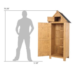 Outdoor Storage Cabinet, Garden Wood Tool Shed, Outside Wooden Shed Closet with Shelves and Latch for Yard, Patio, Deck and Porch