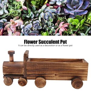 Sempoda Creative Wooden Plants Flower Pot for Succulent Plants, Cartoon Train Shape Planter Container Bonsai, Cute Rustic Landscape Ornament for Desk Garden Home Office Balcony Courtyard Decor