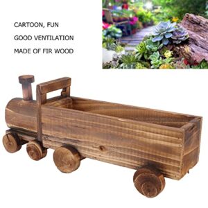 Sempoda Creative Wooden Plants Flower Pot for Succulent Plants, Cartoon Train Shape Planter Container Bonsai, Cute Rustic Landscape Ornament for Desk Garden Home Office Balcony Courtyard Decor