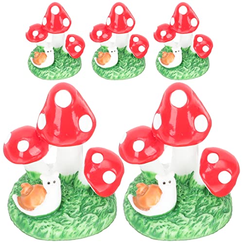 LUOZZY 5pcs Miniature Mushroom Mini Snail Mushroom Ornament Resin Bonsai Craft Photo Props Decor - Red