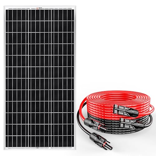 RICH SOLAR 100W 12V Solar Panel+ 50 Feet 10AWG Solar Extension Cables with Female and Male Connectors for RV Van DIY Off-Grid System