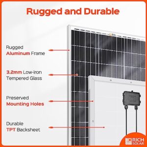 RICH SOLAR 100W 12V Solar Panel+ 50 Feet 10AWG Solar Extension Cables with Female and Male Connectors for RV Van DIY Off-Grid System