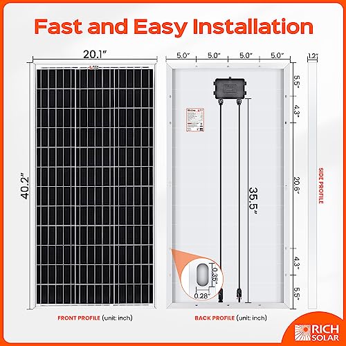 RICH SOLAR 100W 12V Solar Panel+ 50 Feet 10AWG Solar Extension Cables with Female and Male Connectors for RV Van DIY Off-Grid System