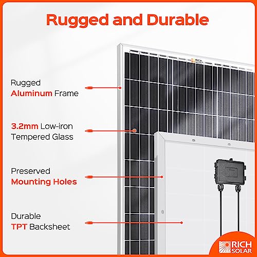 RICH SOLAR 100W 12V Solar Panel+ Mounting Hardware Z Brackets for RV Van DIY Off-Grid System