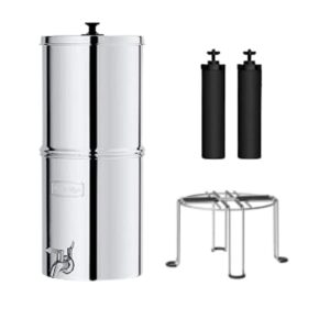 waterdrop gravity-fed water filter system, 2.25-gallon stainless-steel filter system, with 2 filters, metal spigot and stand, reduces up to 99% of chlorine & bad taste-king tank series
