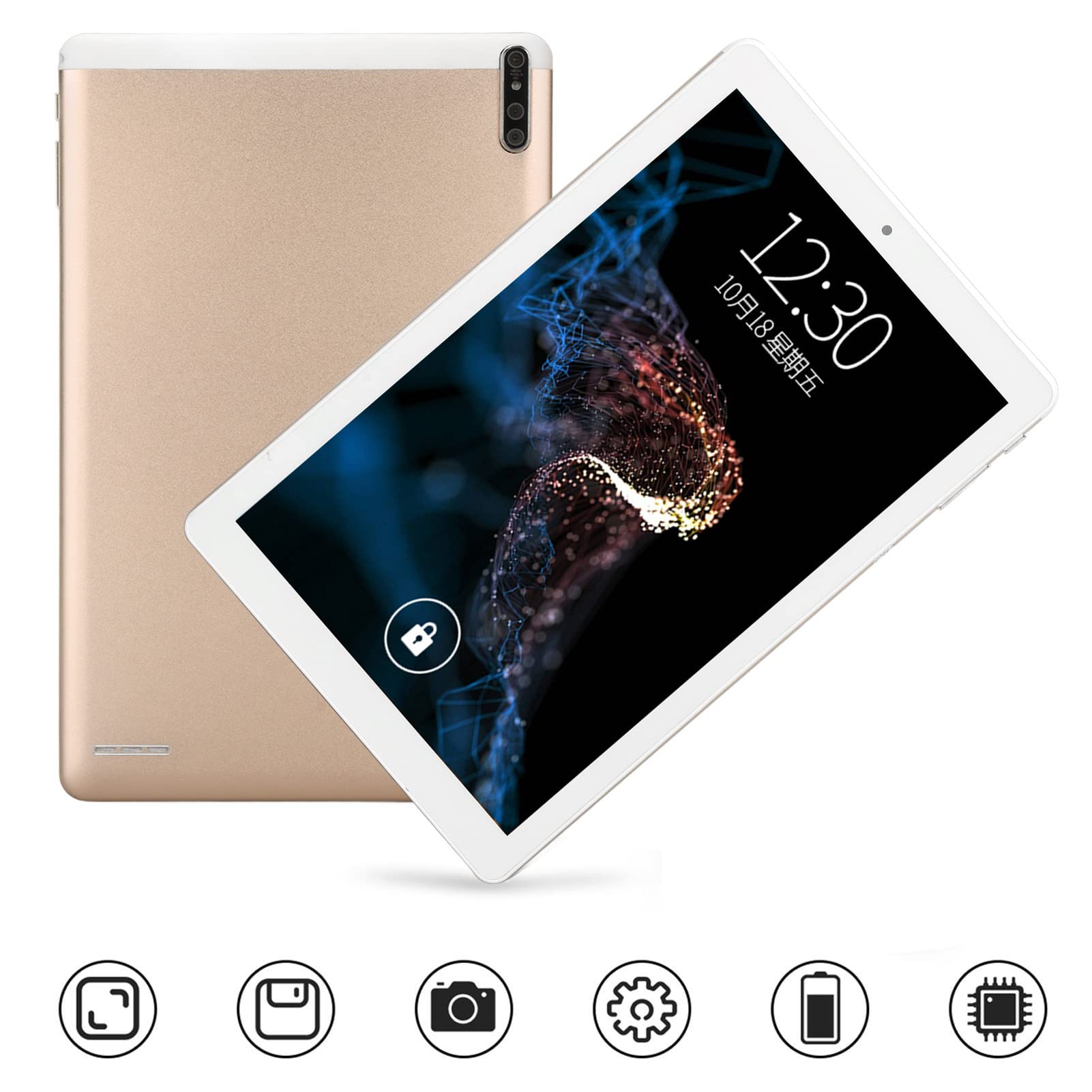 Sorandy 10.1 Inch Tablet Gold 1960x1080 IPS HD Display, Ultra Slim Educational Tablet, 5G WiFi Dual Band Tablet, 6GB RAM 128GB ROM, 5MP and 13MP Octa Core Processor, Long Lasting Battery