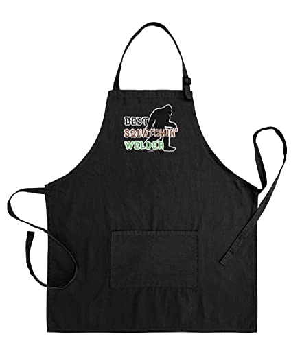 ThisWear Welder Gifts For Men Best Squatchin Welder Two Pocket Adjustable Bib Apron Black