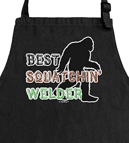 ThisWear Welder Gifts For Men Best Squatchin Welder Two Pocket Adjustable Bib Apron Black