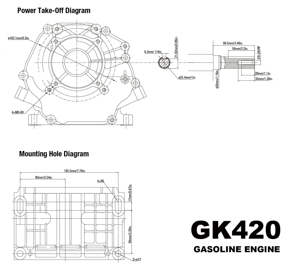 Genkins 16 HP 420cc Electric Start Engine Gas Powered Multi-Use Engine, GK420E