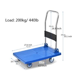 DMUNIZ Platform Trucks Flatbed Cart Platform Hand Truck Folding Moving Trolley with Quiet Wheels for Warehouse Restaurants Small Cart 440lbs Weight Capacity Push Cart