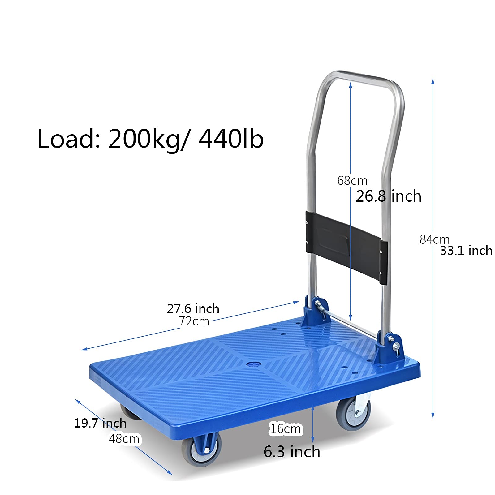 DMUNIZ Platform Trucks Flatbed Cart Platform Hand Truck Folding Moving Trolley with Quiet Wheels for Warehouse Restaurants Small Cart 440lbs Weight Capacity Push Cart