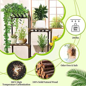 Qilebi Plant Stand Indoor With Wheels, Wood Outdoor Plant Stand for Multiple Plants, 9 Tier Ladder Plant Holder Table Plant Pot Stand for Garden, Balcony, Living Room, Corner, Front & Back Yard