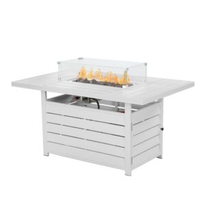 wisteria lane 54.3” outdoor patio aluminum fire pit table, 50000 btu csa certified propane gas fire pit, rectangular fire table w/stainless burner, lava rock, waterproof cover