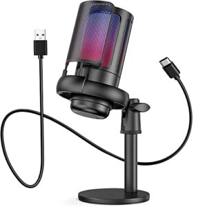 usb microphone for pc,computer gaming mic for ps4/ ps5/ mac,condenser mic with quick mute,rgb light,pop filter,shock mount,gain knob & monitoring jack for recording,streaming,podcasting,youtube