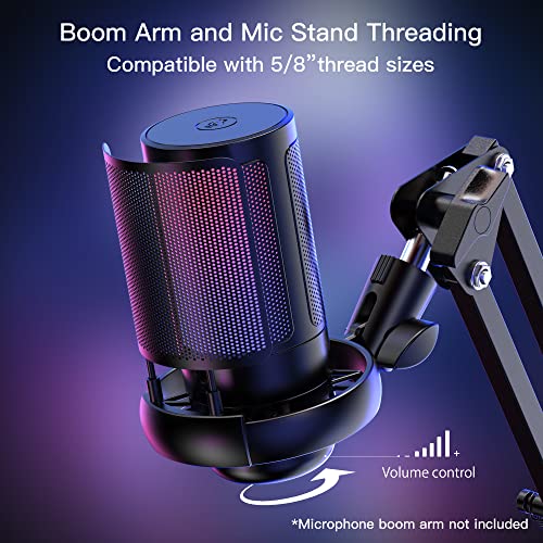 USB Microphone for PC,Computer Gaming Mic for PS4/ PS5/ Mac,Condenser Mic with Quick Mute,RGB Light,Pop Filter,Shock Mount,Gain knob & Monitoring Jack for Recording,Streaming,Podcasting,YouTube