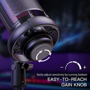 USB Microphone for PC,Computer Gaming Mic for PS4/ PS5/ Mac,Condenser Mic with Quick Mute,RGB Light,Pop Filter,Shock Mount,Gain knob & Monitoring Jack for Recording,Streaming,Podcasting,YouTube