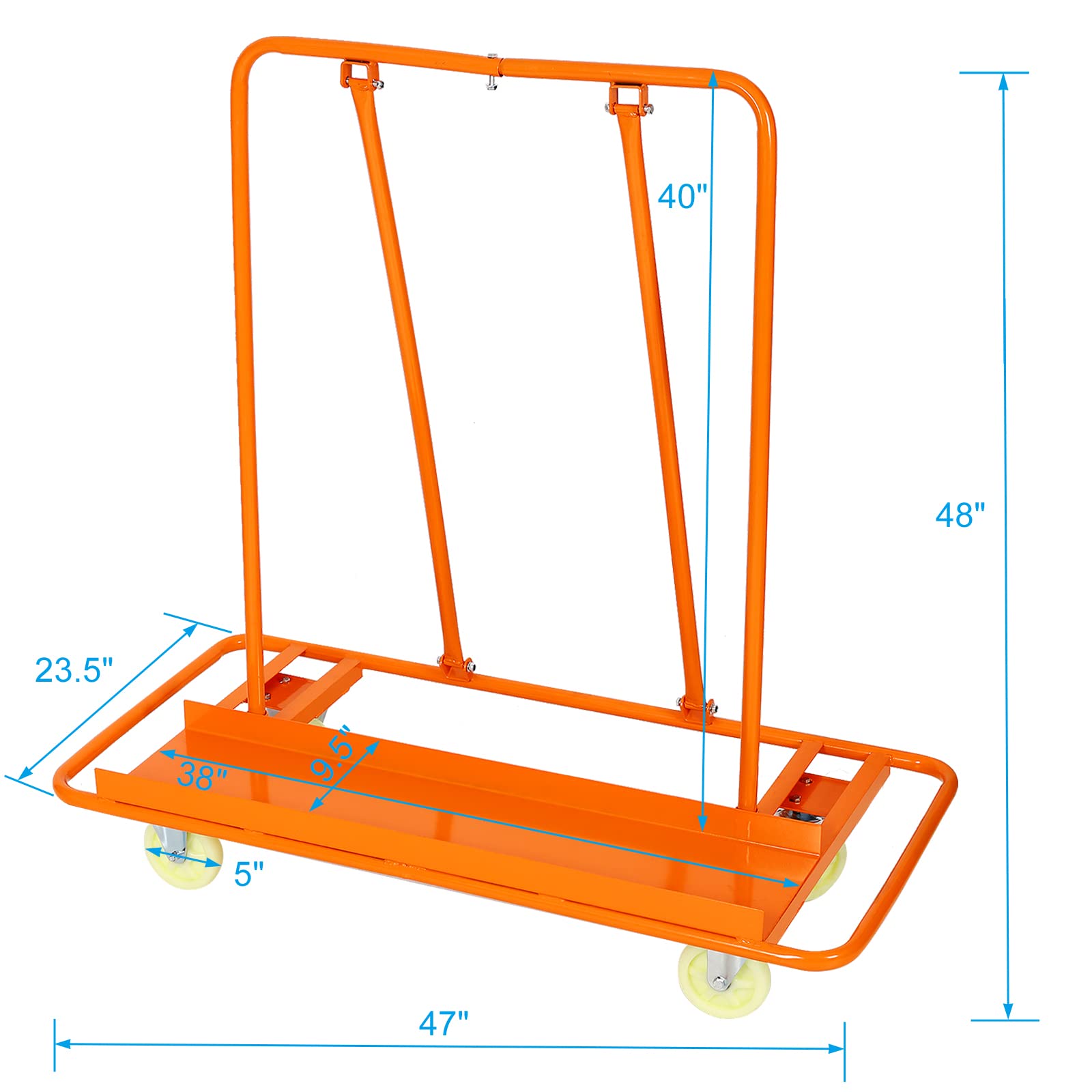Heavy Duty Drywall Sheet Cart & Panel Dolly 1600lbs Load Capacity, Casters with Brake, Steel Construction, Powder-Coated Finish Resisting Rust and Scratching, Secure & Stable Design, Smooth Mobility
