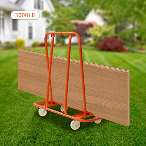 Drywall Cart Commercial 3000LBS Load Capacity Heavy Duty Drywall Sheet Cart & Panel Dolly with 4 Swivel Wheels - Orange