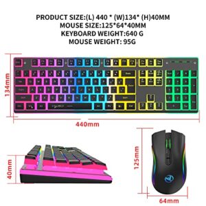 Wireless Gaming Keyboard and Mouse Combo,Translucent Pudding Keycap,3650mAh Rechargeable Battery,RGB Ergonomic Mechanical Feel Keyboard,4800 DPi Rainbow Led Mute Mouse 2.4G USB for PC/Mac(Black)