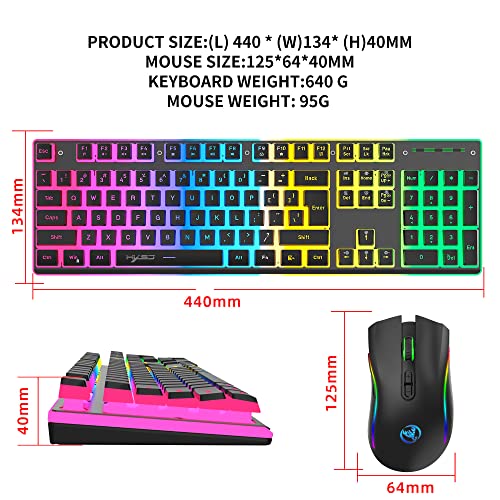 Wireless Gaming Keyboard and Mouse Combo,Translucent Pudding Keycap,3650mAh Rechargeable Battery,RGB Ergonomic Mechanical Feel Keyboard,4800 DPi Rainbow Led Mute Mouse 2.4G USB for PC/Mac(Black)