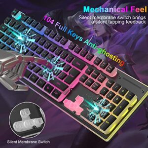 Wireless Gaming Keyboard and Mouse Combo,Translucent Pudding Keycap,3650mAh Rechargeable Battery,RGB Ergonomic Mechanical Feel Keyboard,4800 DPi Rainbow Led Mute Mouse 2.4G USB for PC/Mac(Black)