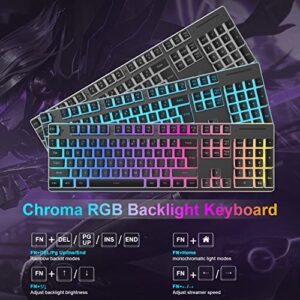 Wireless Gaming Keyboard and Mouse Combo,Translucent Pudding Keycap,3650mAh Rechargeable Battery,RGB Ergonomic Mechanical Feel Keyboard,4800 DPi Rainbow Led Mute Mouse 2.4G USB for PC/Mac(Black)