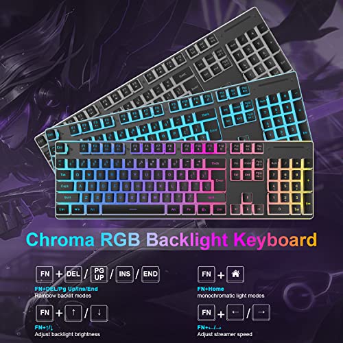 Wireless Gaming Keyboard and Mouse Combo,Translucent Pudding Keycap,3650mAh Rechargeable Battery,RGB Ergonomic Mechanical Feel Keyboard,4800 DPi Rainbow Led Mute Mouse 2.4G USB for PC/Mac(Black)