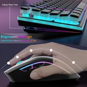 Wireless Gaming Keyboard and Mouse Combo,Translucent Pudding Keycap,3650mAh Rechargeable Battery,RGB Ergonomic Mechanical Feel Keyboard,4800 DPi Rainbow Led Mute Mouse 2.4G USB for PC/Mac(Black)