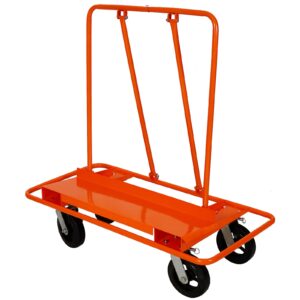 heavy duty 2400lbs capacity drywall sheet cart & panel dolly service car with 8" black mold-on rubber wheels - construction, multi-use, secure & stable, smooth mobility