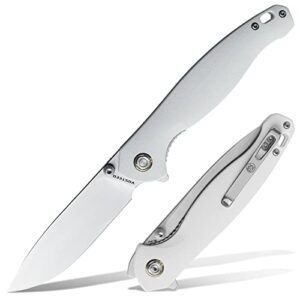 vosteed labrador folding knife pocket knife for men with 3.74 inch 154cm satin blade, edc flipper knife with white g10 handle and clip for outdoor camping