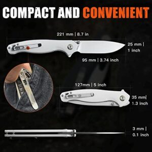 Vosteed Labrador Folding Knife Pocket Knife for Men with 3.74 inch 154CM Satin Blade, EDC Flipper Knife with White G10 Handle and Clip for Outdoor Camping